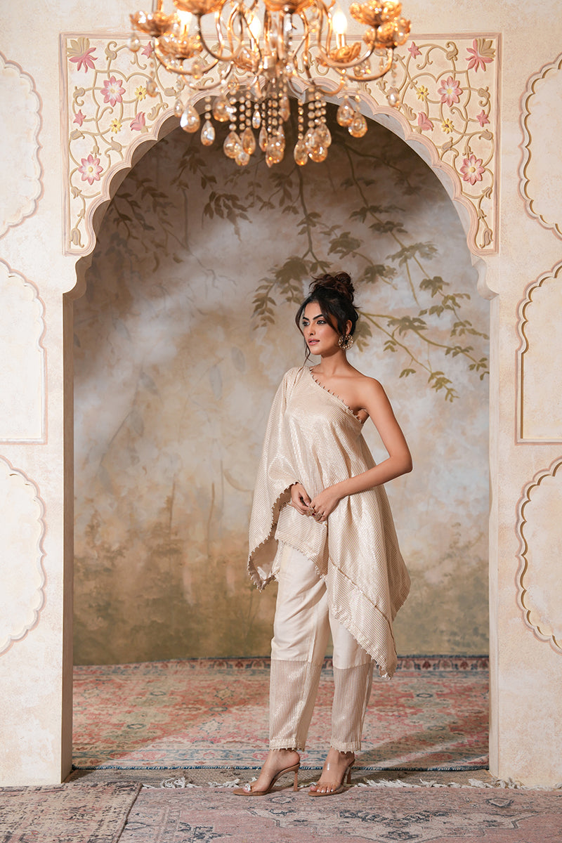 Roohi in Kohra Tissue Silk Kaftan Set