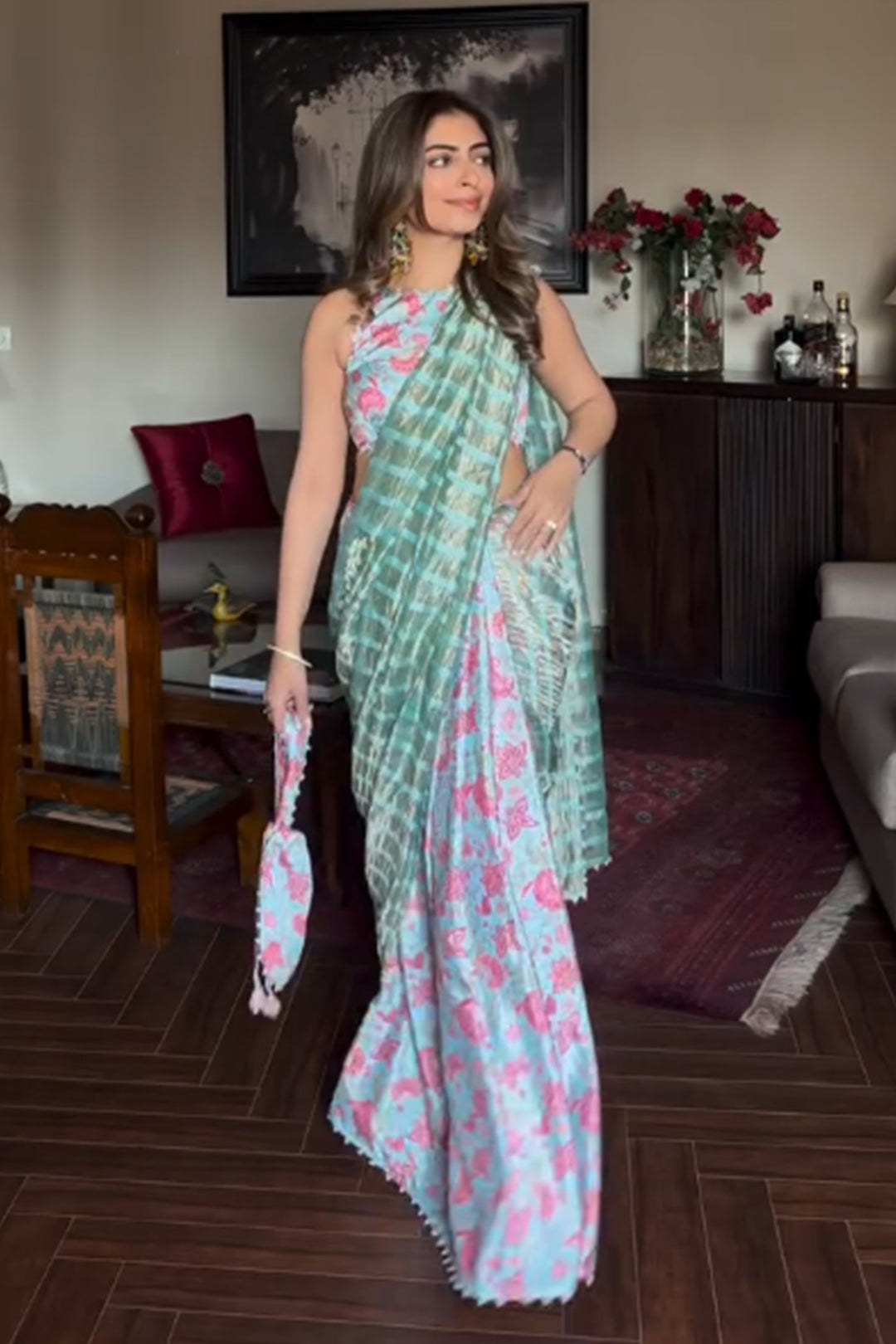 Gouri Grover in Seher Pearl Tissue Silk Saree